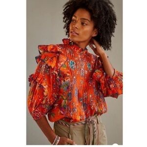 Anthropologie Let Me Be spring summer Open-Back Ruffled Blouse size medium